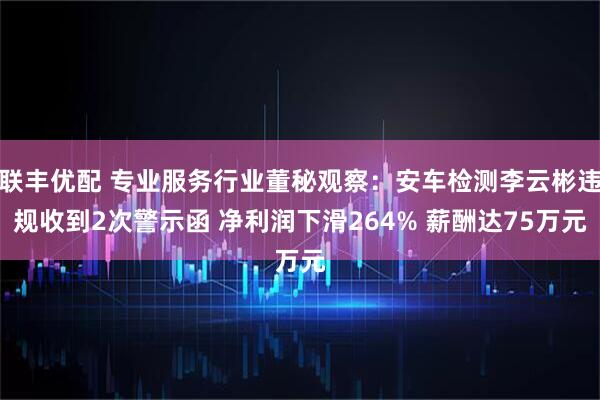 联丰优配 专业服务行业董秘观察：安车检测李云彬违规收到2次警示函 净利润下滑264% 薪酬达75万元
