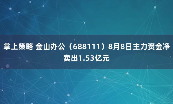 掌上策略 金山办公（688111）8月8日主力资金净卖出1.53亿元