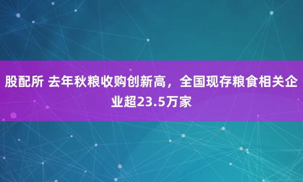 股配所 去年秋粮收购创新高，全国现存粮食相关企业超23.5万家